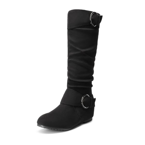 Low Heel Knee High Boots - BLACK SUEDE -  0