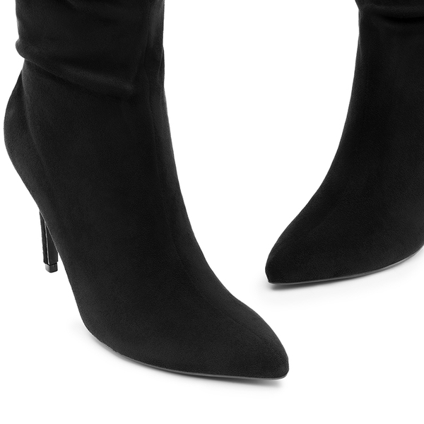 Women’s Slouch Stiletto Knee-High Boots - BLACK-SUEDE - 3