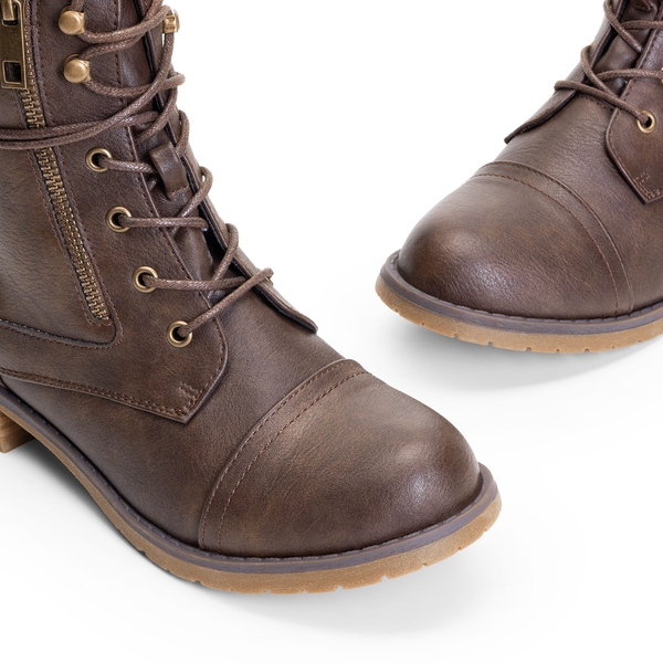 Women’s Knit-Cuff Moto Ankle Boots - BROWN - 4