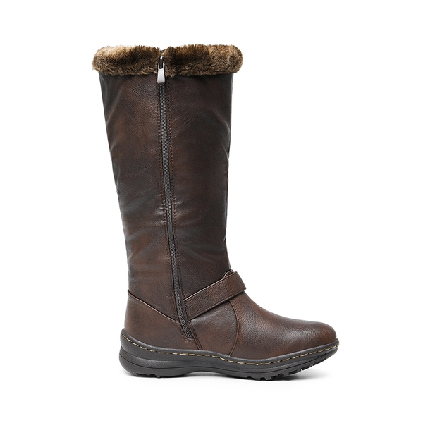 Women’s Faux Fur Lined Knee-High Boots - BROWN/PU - 1