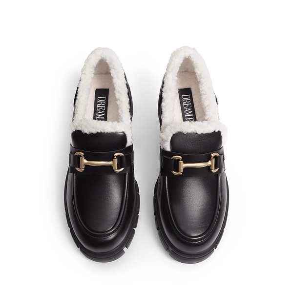 Chunky Slip-On Loafers - BLACK-FURRY - 6
