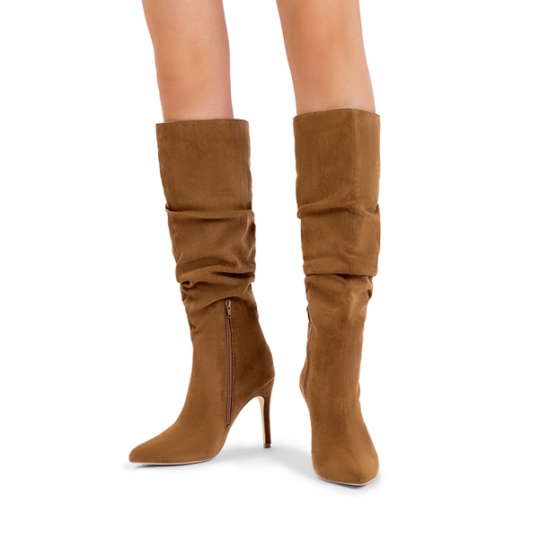 Women’s Slouch Stiletto Knee-High Boots - BROWN-SUEDE - 6