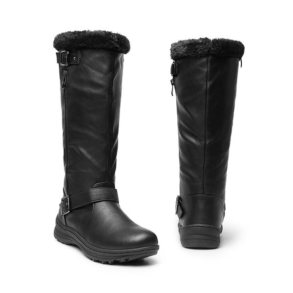 Women’s Faux Fur Lined Knee-High Boots - BLACK/PU - 4