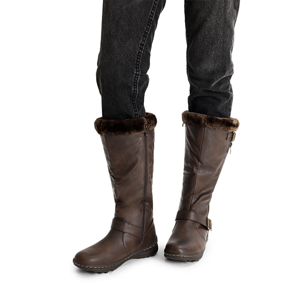 Women’s Faux Fur Lined Knee-High Boots - BROWN/PU - 6