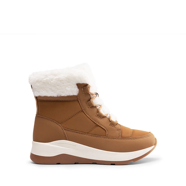 Faux Fur Winter Ankle Boots - CHESTNUT - 1