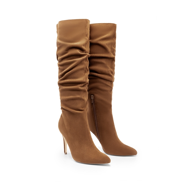 Women’s Slouch Stiletto Knee-High Boots - BROWN-SUEDE - 2