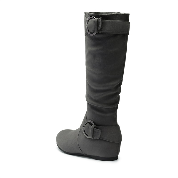 Low Heel Knee High Boots - GREY SUEDE - 4