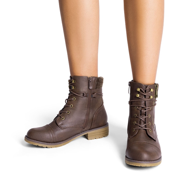 Women’s Knit-Cuff Moto Ankle Boots - BROWN - 5