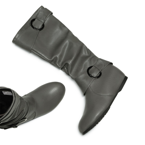 Low Heel Knee High Boots - GREY - 2