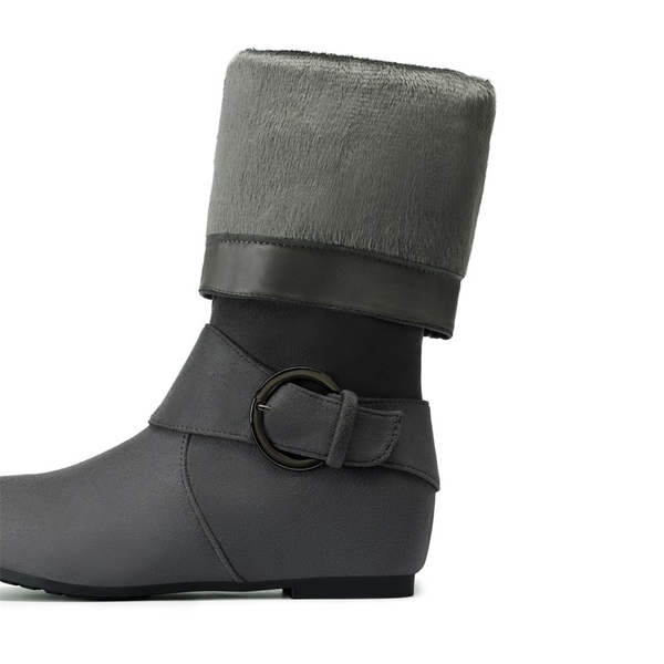 Low Heel Knee High Boots - GREY SUEDE - 3