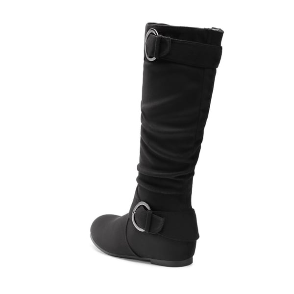 Low Heel Knee High Boots - BLACK SUEDE - 4