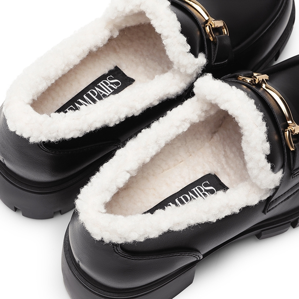 Chunky Slip-On Loafers - BLACK-FURRY - 7