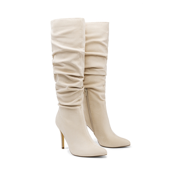 Women’s Slouch Stiletto Knee-High Boots - BEIGE-SUEDE - 2