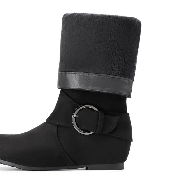 Low Heel Knee High Boots - BLACK SUEDE - 3