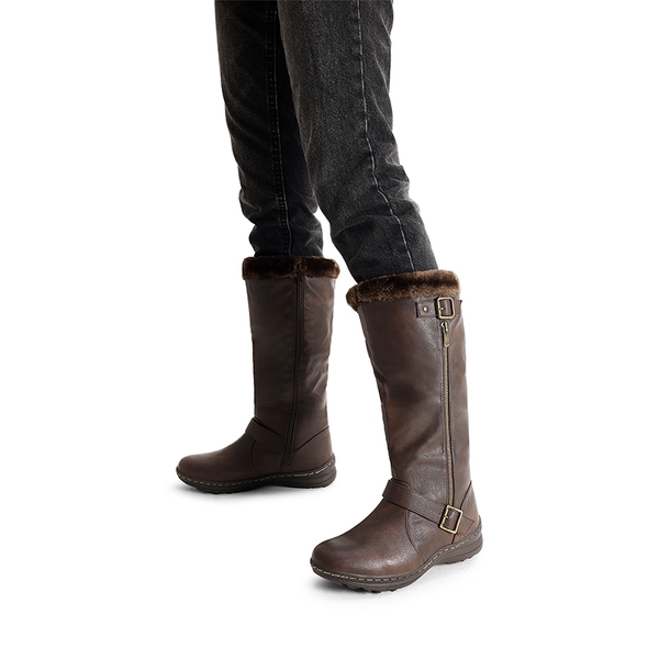 Women’s Faux Fur Lined Knee-High Boots - BROWN/PU - 7