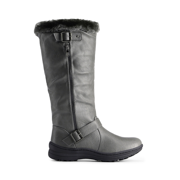 Women’s Faux Fur Lined Knee-High Boots - GREY/PU - 1