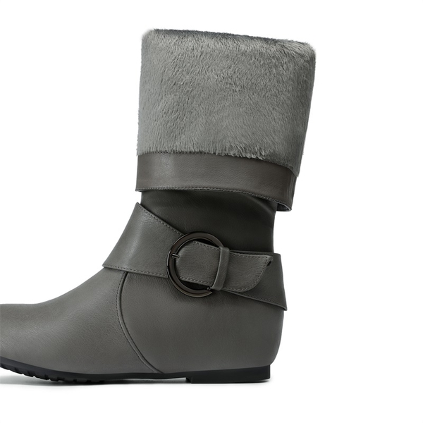 Low Heel Knee High Boots - GREY - 3