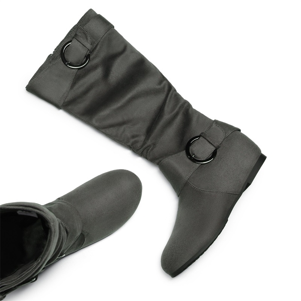 Low Heel Knee High Boots - GREY SUEDE - 2