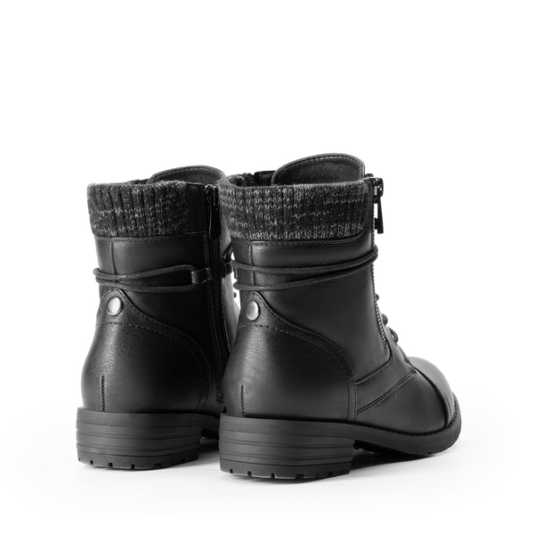 Women’s Knit-Cuff Moto Ankle Boots - BLACK - 3