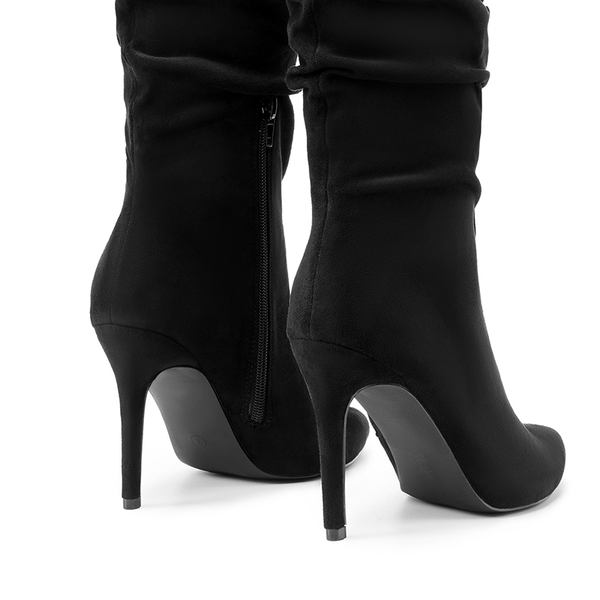 Women’s Slouch Stiletto Knee-High Boots - BLACK-SUEDE - 4