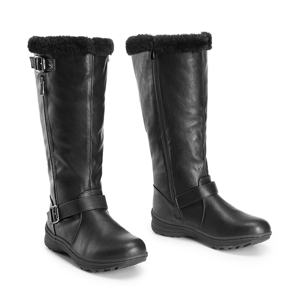 Women’s Faux Fur Lined Knee-High Boots - BLACK/PU - 3