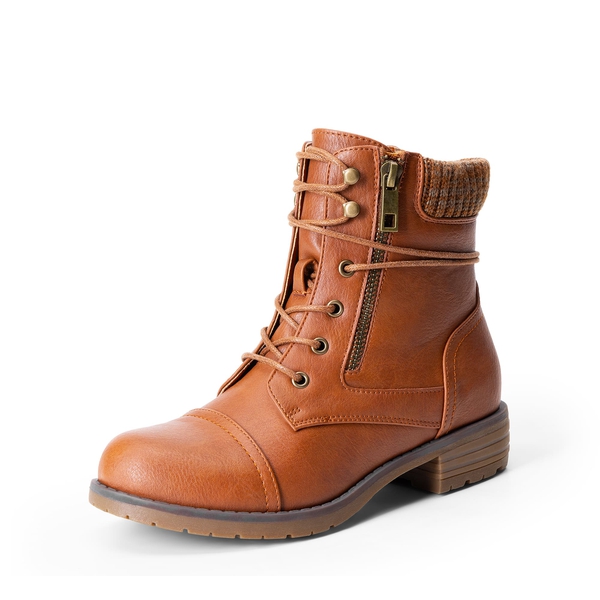 Women’s Knit-Cuff Moto Ankle Boots - CAMEL -  0