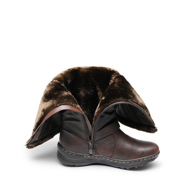 Women’s Faux Fur Lined Knee-High Boots - BROWN/PU - 2