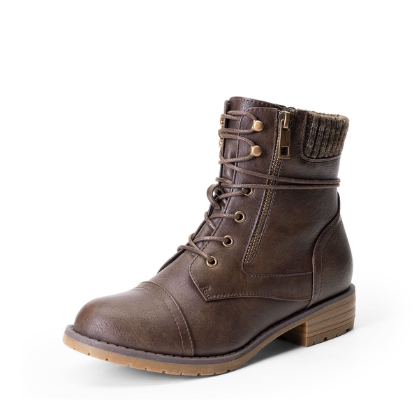 Women’s Knit-Cuff Moto Ankle Boots - BROWN -  0