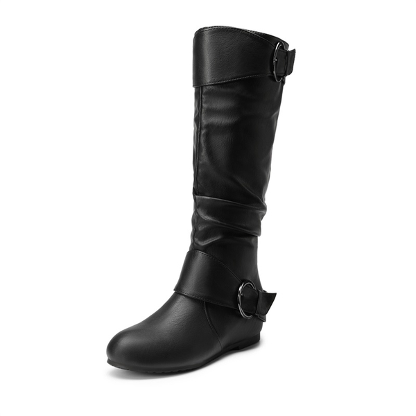 Low Heel Knee High Boots - BLACK -  0
