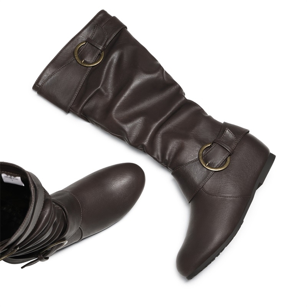 Low Heel Knee High Boots - BROWN - 2