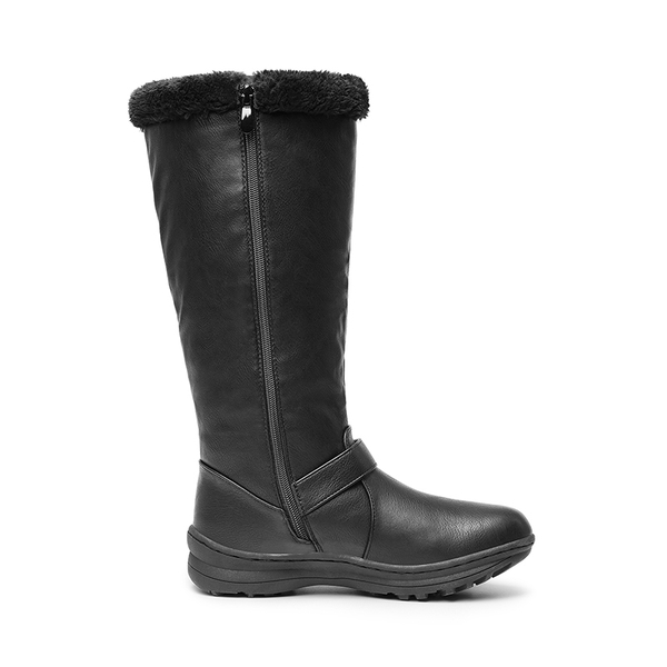 Women’s Faux Fur Lined Knee-High Boots - BLACK/PU - 1