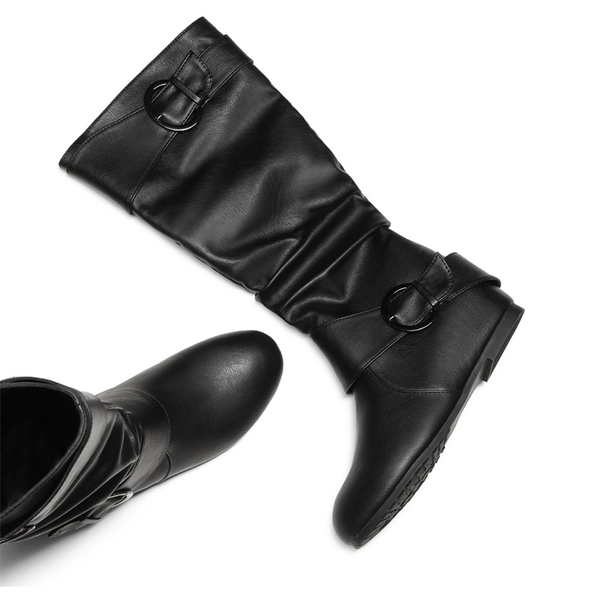 Low Heel Knee High Boots - BLACK - 2