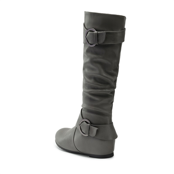 Low Heel Knee High Boots - GREY - 4