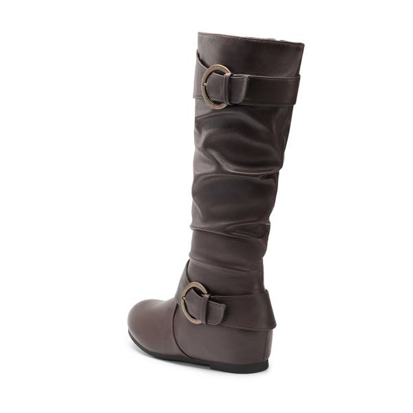 Low Heel Knee High Boots - BROWN - 4
