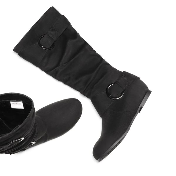 Low Heel Knee High Boots - BLACK SUEDE - 2