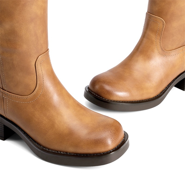 [Brynn] Women’s Square Toe Knee-High Boots - TAN - 7