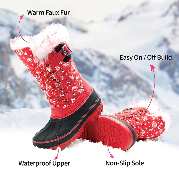 Kids Waterproof Snow Boots - RED/BLACK - 3