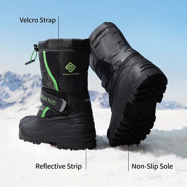 Girls & Boys Waterproof Snow Boots - BLACK NEON GREEN - 3