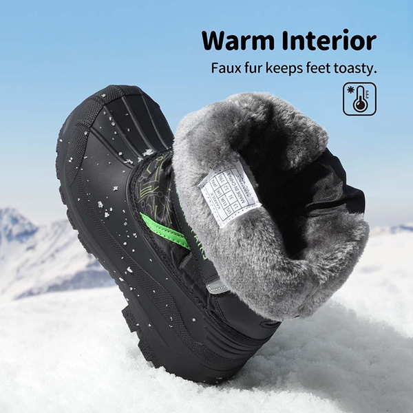 Girls & Boys Waterproof Snow Boots - BLACK NEON GREEN - 2