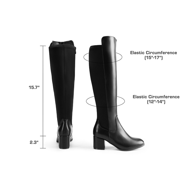 Chunky Knee High Stretch Boots - BLACK-PU - 4