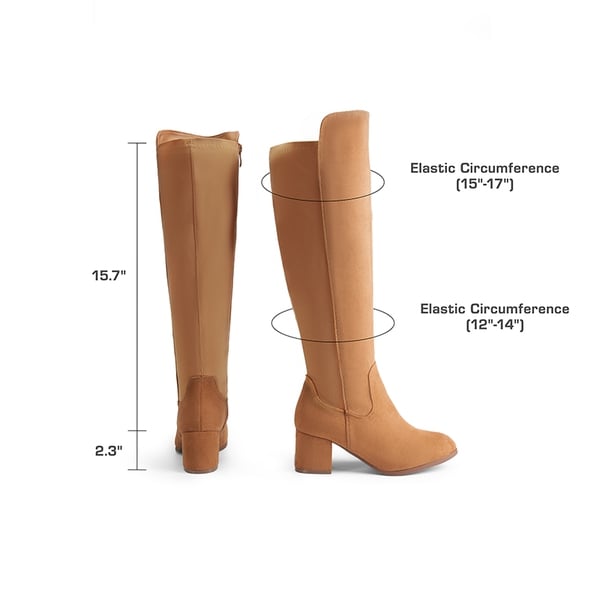 Chunky Knee High Stretch Boots - TAN-SUEDE - 4