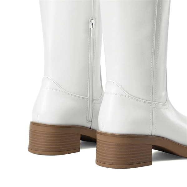 Women’s Square Toe Knee-High Boots - WHITE - 2