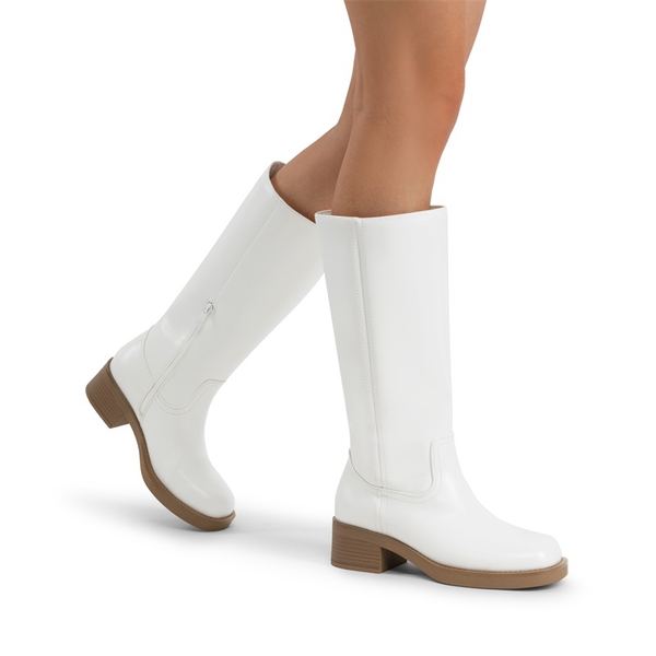 Women’s Square Toe Knee-High Boots - WHITE - 5