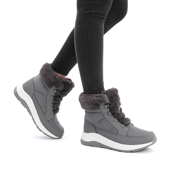 Faux Fur Winter Ankle Boots - DARK GREY - 5