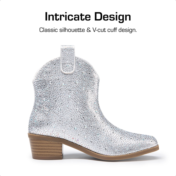 Girls’ Rhinestone Square-Toe Cowgirl Boots - SILVER - 1