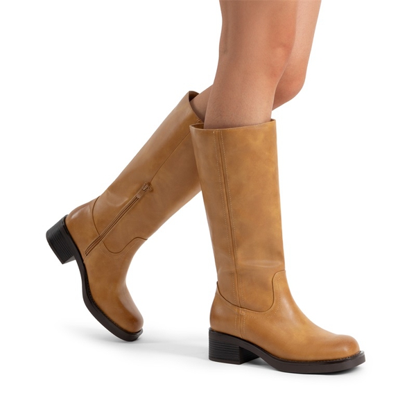 [Brynn] Women’s Square Toe Knee-High Boots - TAN - 9