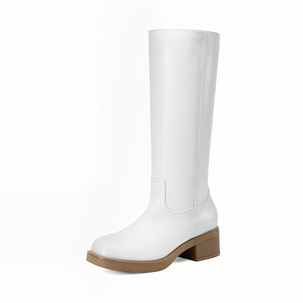 Women’s Square Toe Knee-High Boots - WHITE -  0