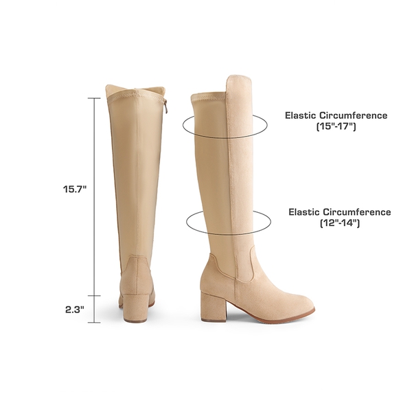 Chunky Knee High Stretch Boots - NUDE-SUEDE - 4