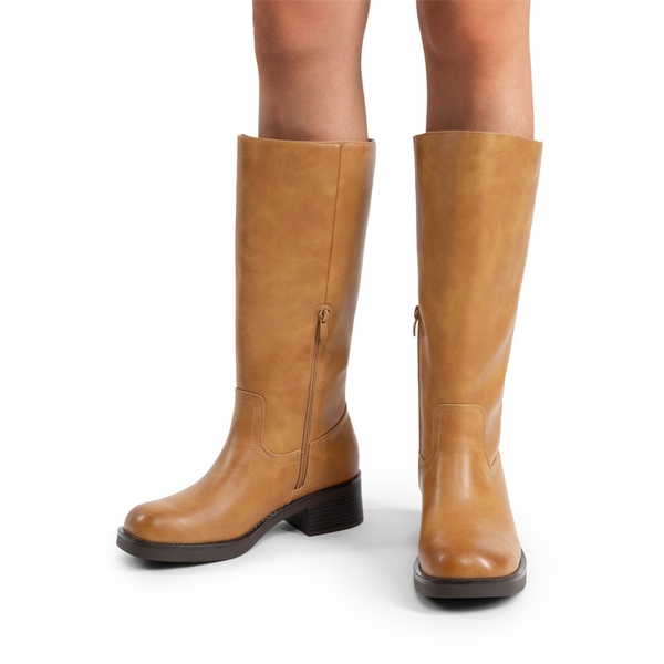 [Brynn] Women’s Square Toe Knee-High Boots - TAN - 8