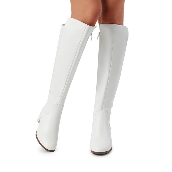 Chunky Knee High Stretch Boots - WHITE - 1